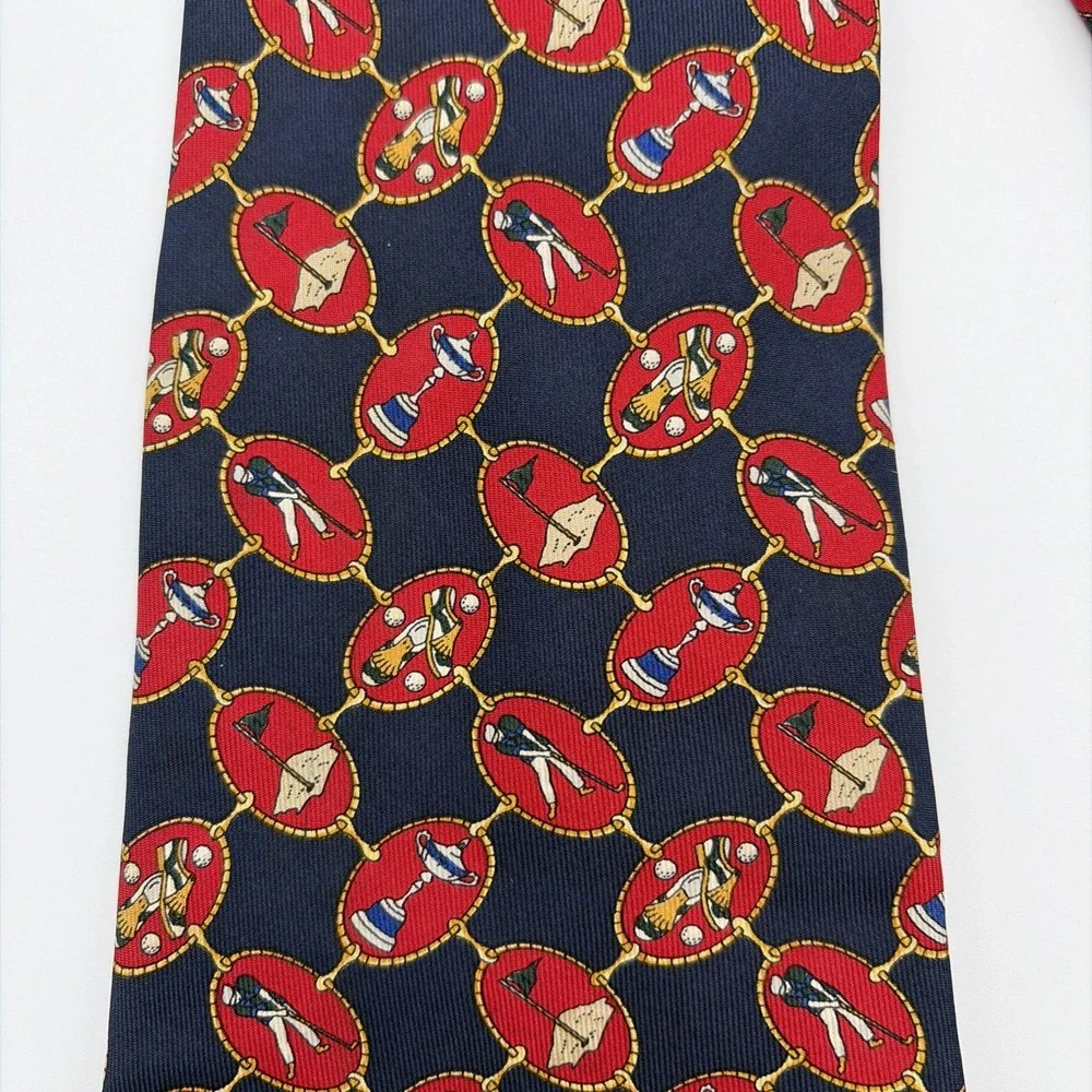 Tommy Hilfiger Tie Mens OS Navy Blue Golf Novelty Print Italian Silk USA Made